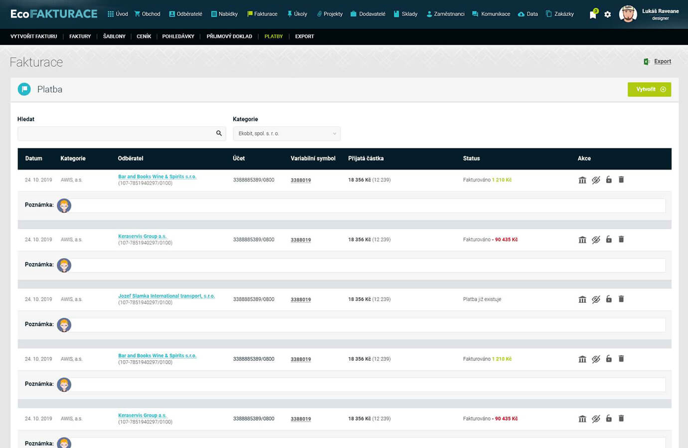 Platby a pohledávky